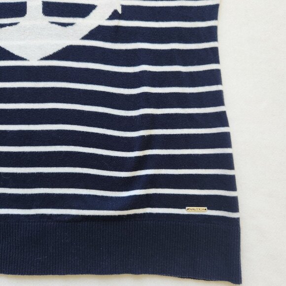 Nautica Navy & White Anchor Striped Sweater Preppy Prep Fisherman Coastal Cute - Picture 5 of 9